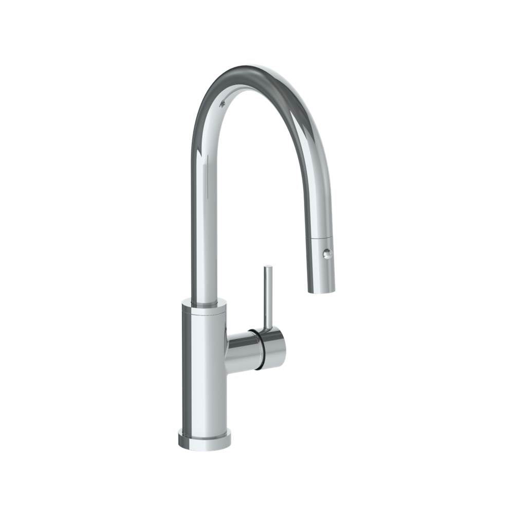 Watermark - Deck Mounted 1 Hole Gooseneck Kitchen Faucet with Pull Down Spray - Low Spout - Vintage Copper