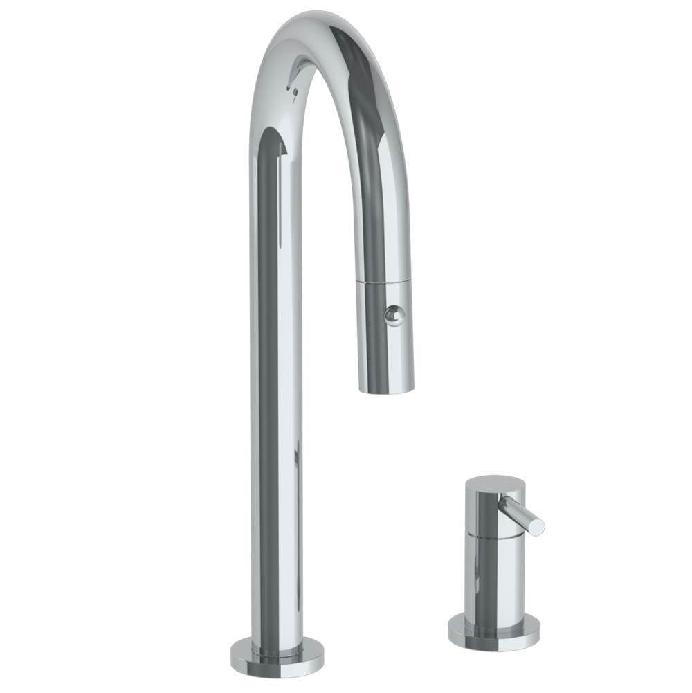 Watermark - Deck Mounted 2 Hole Gooseneck Prep Faucet with Pull Down Spray - Vintage Copper