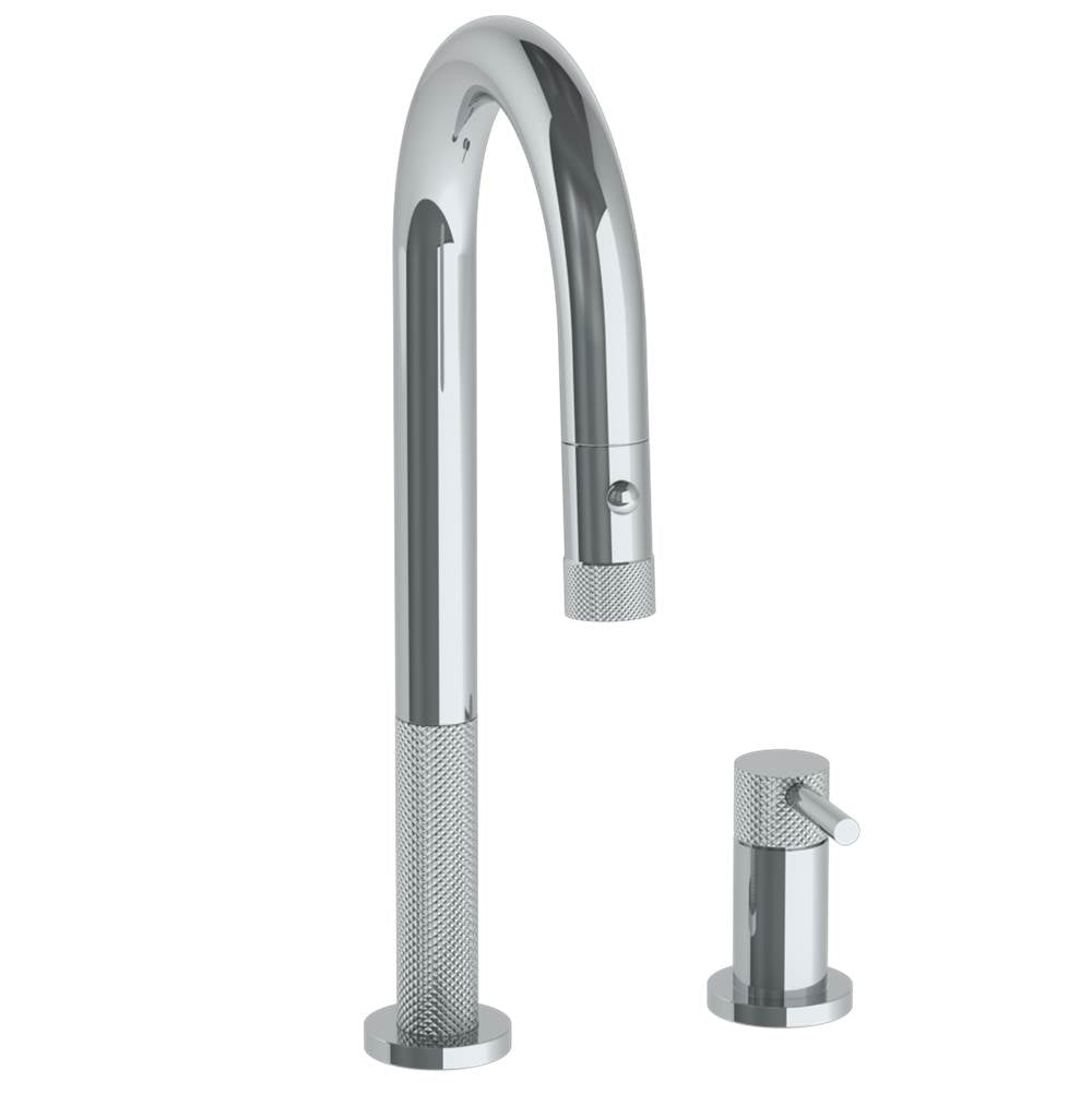 Watermark - Deck Mounted 2 Hole Gooseneck Prep Faucet with Pull Down Spray - Vintage Copper