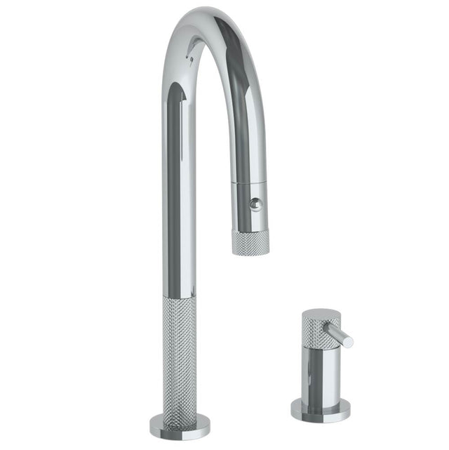 Watermark - Deck Mounted 2 Hole Gooseneck Prep Faucet with Pull Down Spray - Vintage Copper