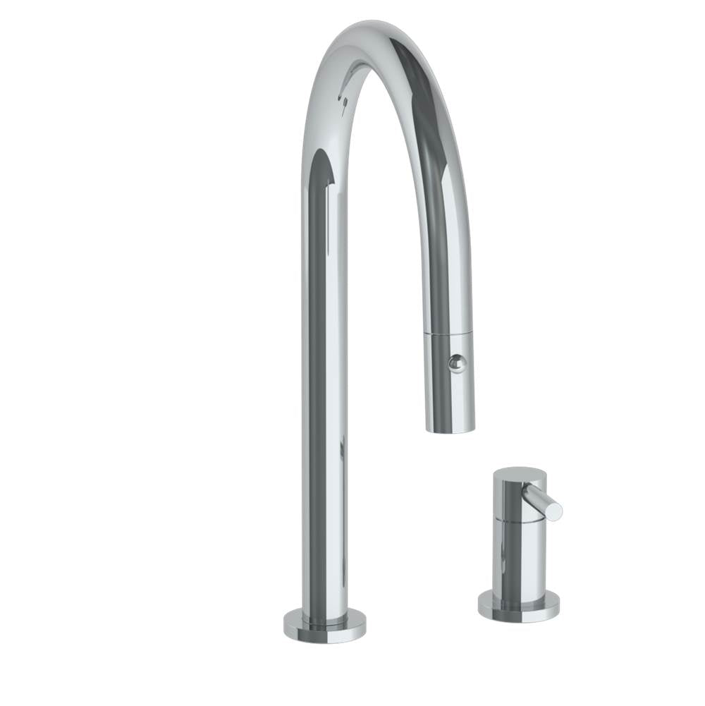 Watermark - Deck Mounted 2 Hole Gooseneck Kitchen Faucet with Pull Down Spray - Vintage Copper
