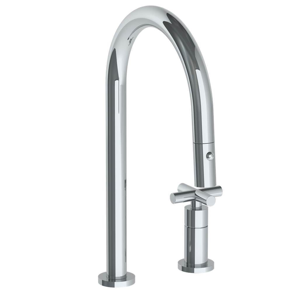 Watermark - Deck Mounted 2 Hole Gooseneck Kitchen Faucet with Pull Down Spray - Vintage Copper