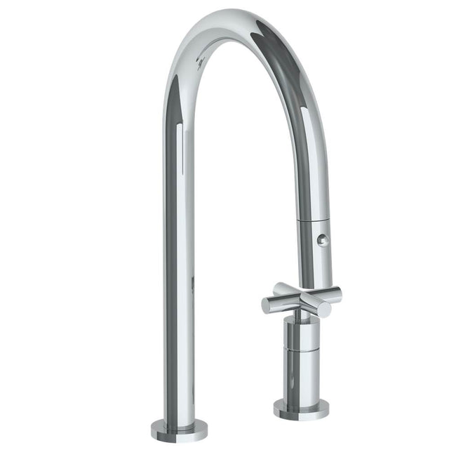 Watermark - Deck Mounted 2 Hole Gooseneck Kitchen Faucet with Pull Down Spray - Vintage Copper