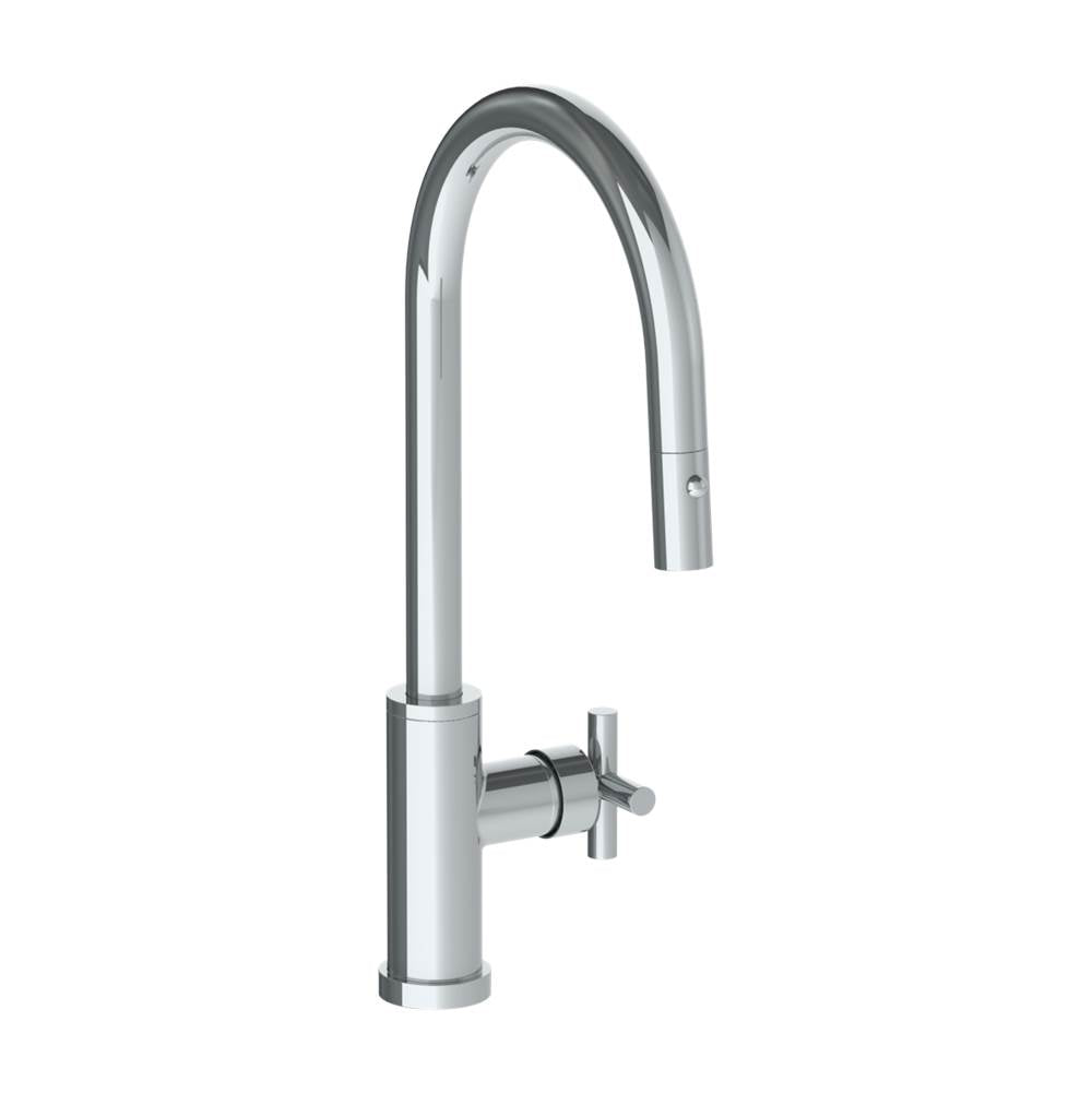 Watermark - Deck Mounted 1 Hole Gooseneck Kitchen Faucet with Pull Down Spray - High Spout - Vintage Copper