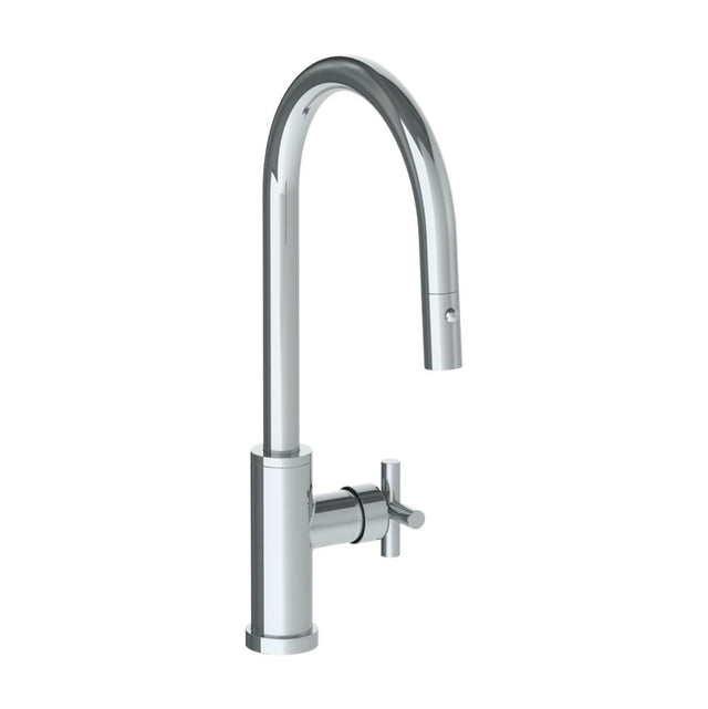 Watermark - Deck Mounted 1 Hole Gooseneck Kitchen Faucet with Pull Down Spray - High Spout - Vintage Copper
