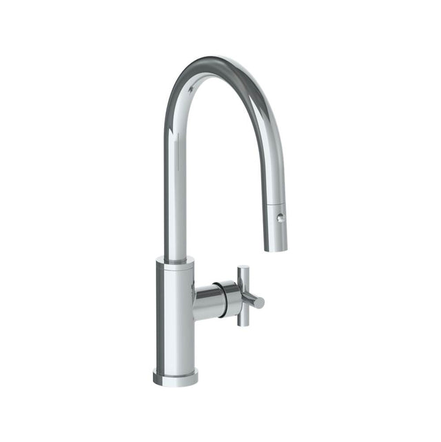 Watermark - Deck Mounted 1 Hole Gooseneck Kitchen Faucet with Pull Down Spray - Low Spout - Vintage Copper