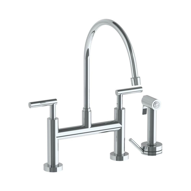 Watermark - Deck Mounted Bridge Extended Gooseneck Kitchen Faucet with Independent Side Spray - Vintage Copper