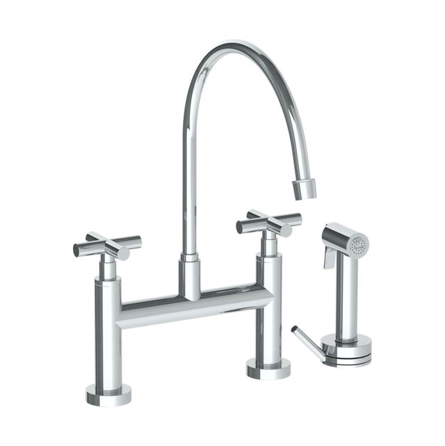 Watermark - Deck Mounted Bridge Extended Gooseneck Kitchen Faucet with Independent Side Spray - Vintage Copper
