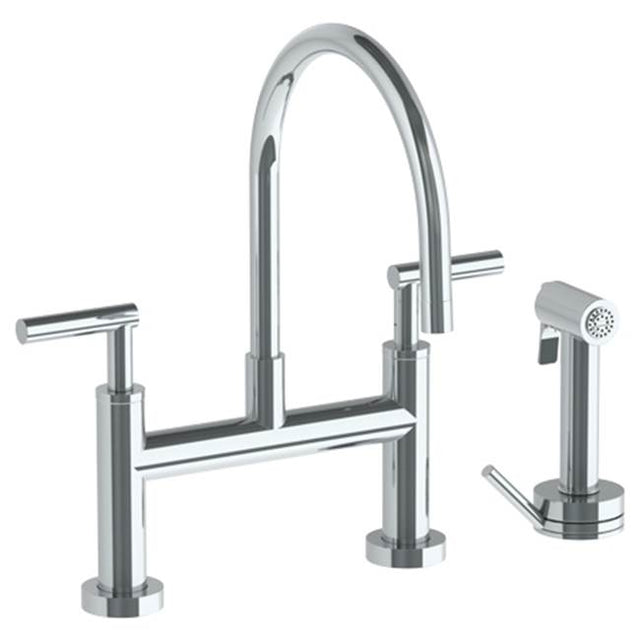Watermark - Deck Mounted Bridge Gooseneck Kitchen Faucet with Independent Side Spray - Vintage Copper