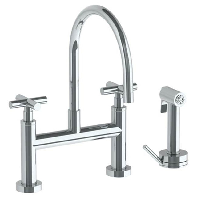 Watermark - Deck Mounted Bridge Gooseneck Kitchen Faucet with Independent Side Spray - Vintage Copper