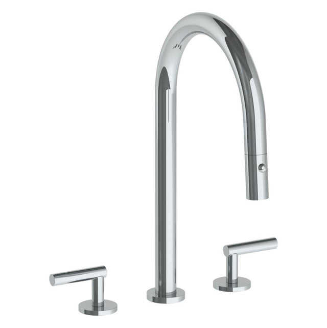 Watermark - Deck Mounted 3 Hole Gooseneck Kitchen Faucet with Pull Down Spray - Vintage Copper