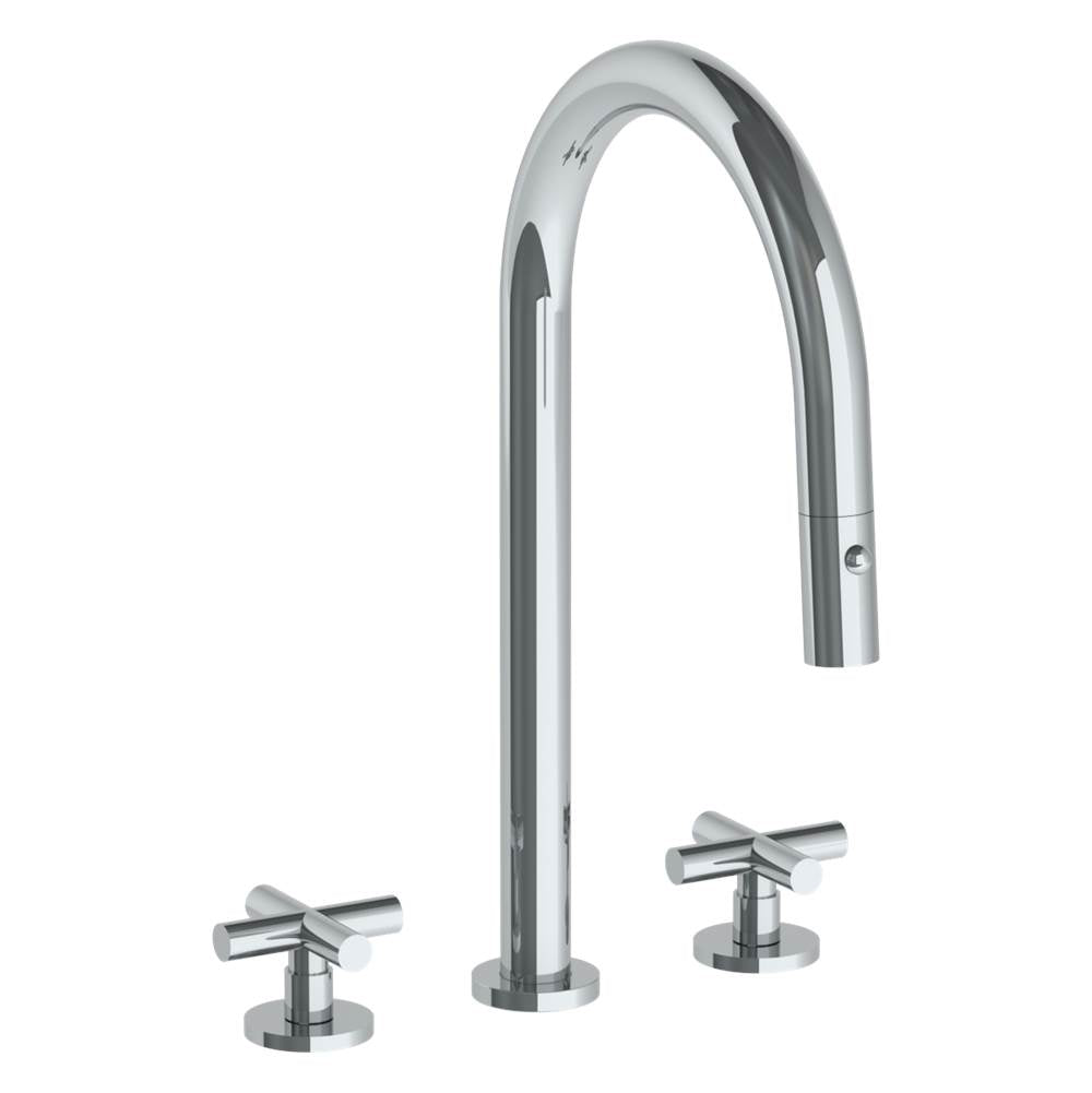Watermark - Deck Mounted 3 Hole Gooseneck Kitchen Faucet with Pull Down Spray - Vintage Copper