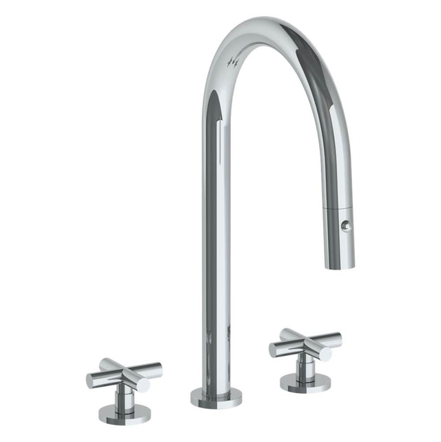 Watermark - Deck Mounted 3 Hole Gooseneck Kitchen Faucet with Pull Down Spray - Vintage Copper