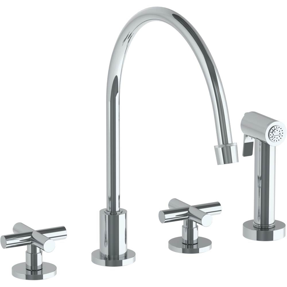 Watermark - Deck Mounted 4 Hole Extended Gooseneck Kitchen Set - Includes Side Spray - Vintage Copper
