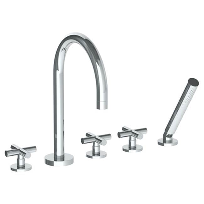 Watermark - Deck Mounted 5 Hole Gooseneck Bath set - Antique Brass