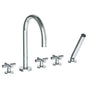 Watermark - Deck Mounted 5 Hole Gooseneck Bath set - Antique Brass