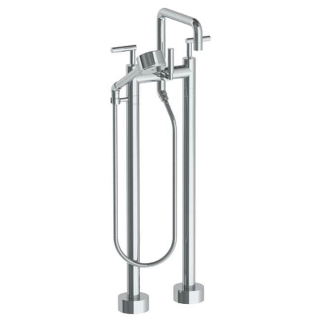 Watermark - Floor Standing Bath set with Square Spout and Volume Hand Shower - Vintage Copper