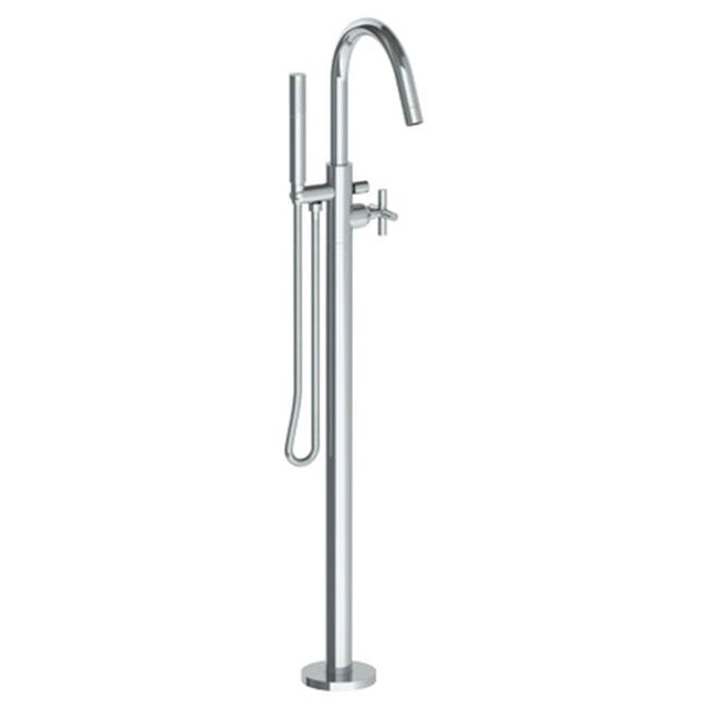 Watermark - Single Hole Floor Standing Gooseneck Bath set with Hand Shower - Vintage Copper
