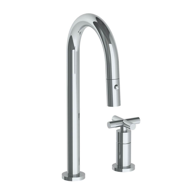 Watermark - Deck Mounted 2 Hole Gooseneck Prep Faucet with Pull Down Spray - Vintage Copper