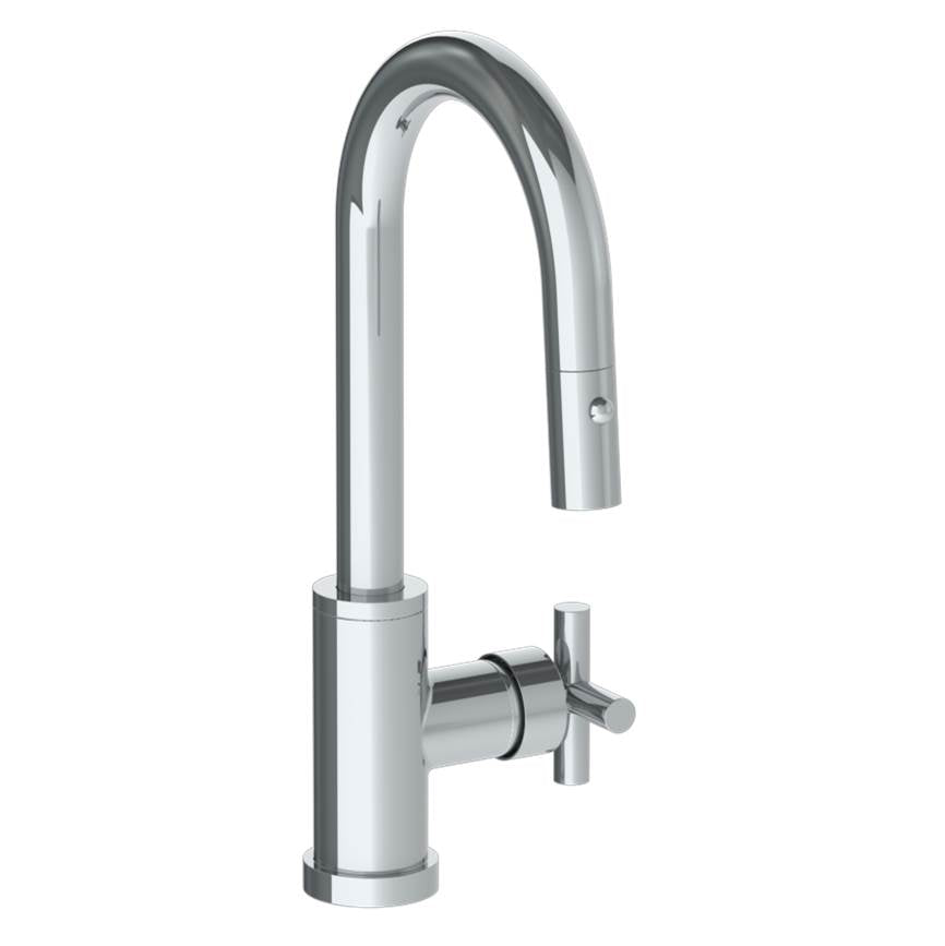 Watermark - Deck Mounted 1 Hole Gooseneck Prep Faucet with Pull Down Spray - Vintage Copper