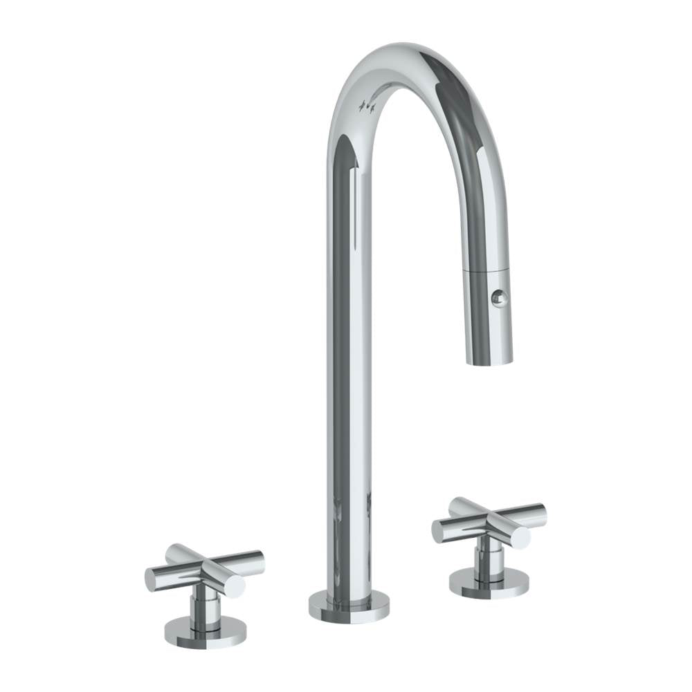 Watermark - Deck Mounted 3 Hole Gooseneck Prep Faucet with Pull Down Spray - Vintage Copper