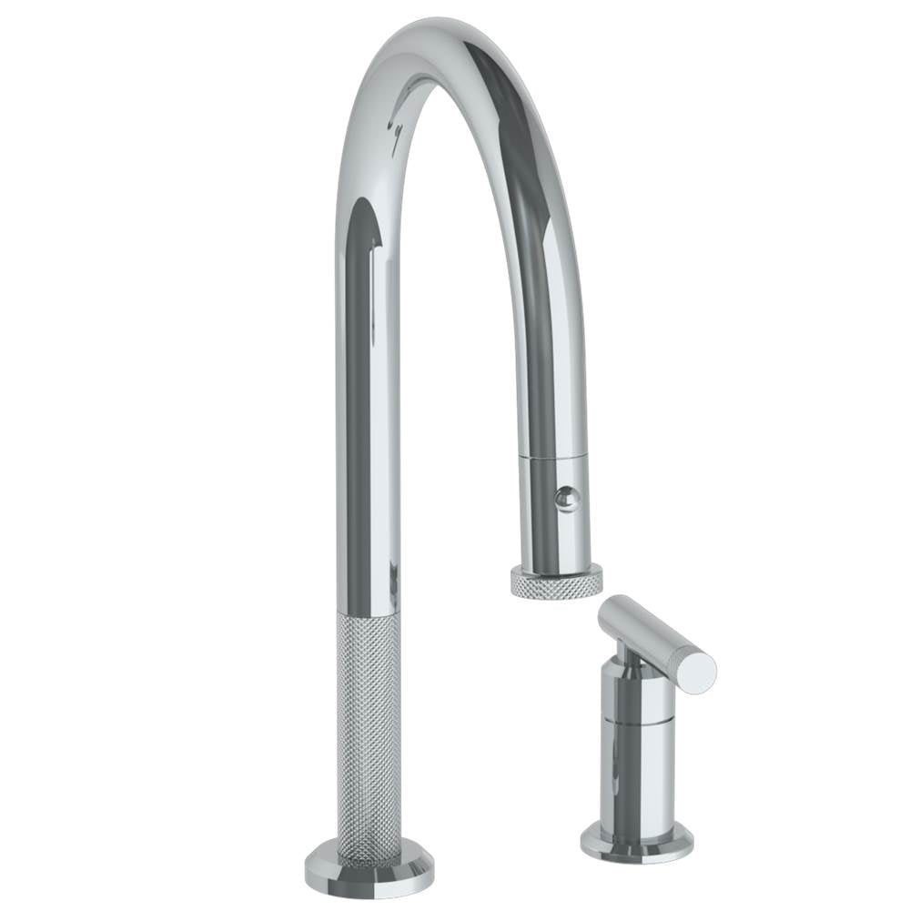 Watermark - Deck Mounted 2 Hole Gooseneck Kitchen Faucet with Pull Down Spray - Vintage Copper