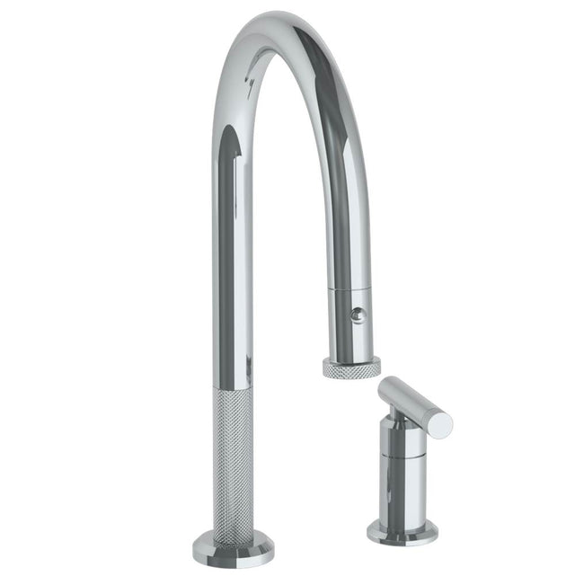 Watermark - Deck Mounted 2 Hole Gooseneck Kitchen Faucet with Pull Down Spray - Vintage Copper