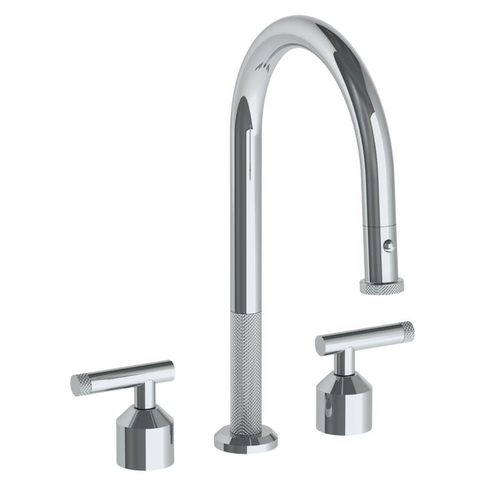 Watermark - Deck Mounted 3 Hole Gooseneck Kitchen Faucet with Pull Down Spray - Vintage Copper