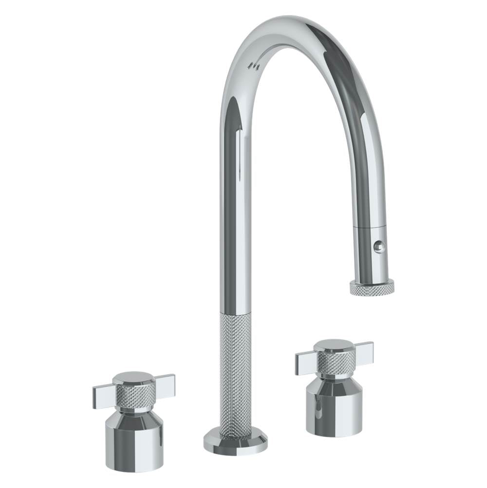 Watermark - Deck Mounted 3 Hole Gooseneck Kitchen Faucet with Pull Down Spray - Vintage Copper
