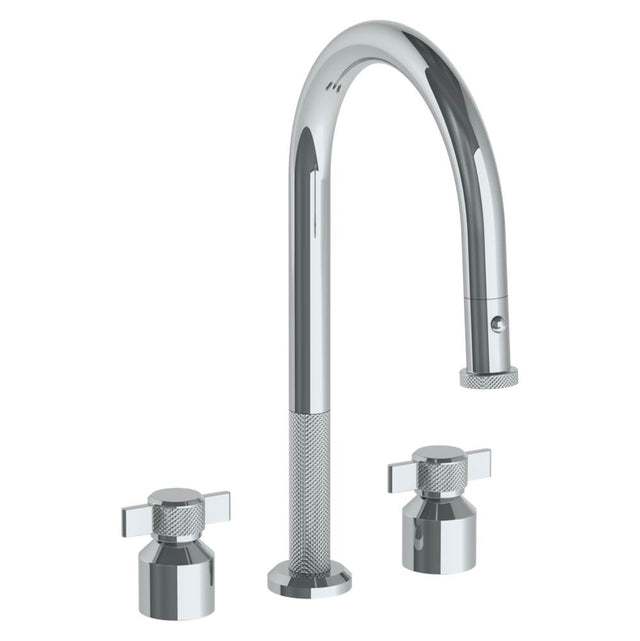 Watermark - Deck Mounted 3 Hole Gooseneck Kitchen Faucet with Pull Down Spray - Vintage Copper