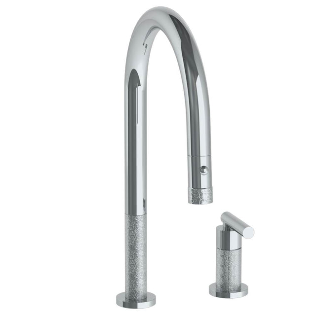 Watermark - Deck Mounted 2 Hole Gooseneck Kitchen Faucet with Pull Down Spray - Vintage Copper