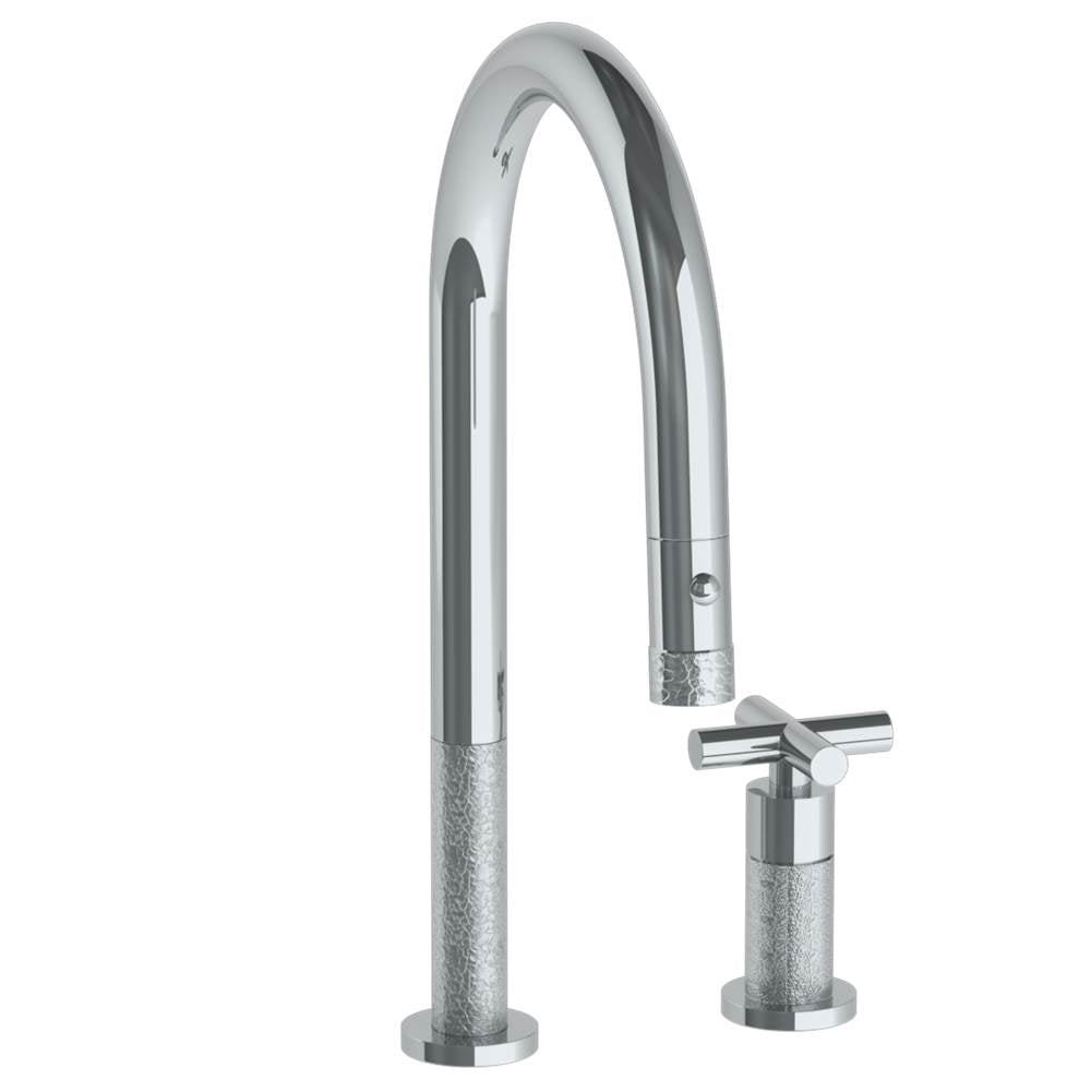 Watermark - Deck Mounted 2 Hole Gooseneck Kitchen Faucet with Pull Down Spray - Vintage Copper