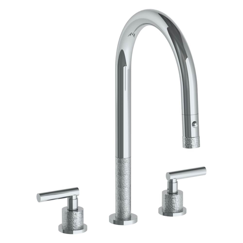 Watermark - Deck Mounted 3 Hole Gooseneck Kitchen Faucet with Pull Down Spray - Vintage Copper