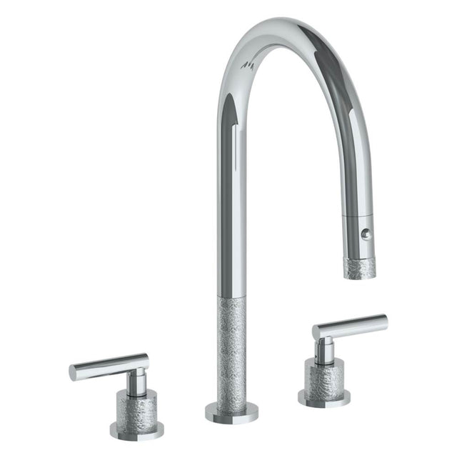 Watermark - Deck Mounted 3 Hole Gooseneck Kitchen Faucet with Pull Down Spray - Vintage Copper