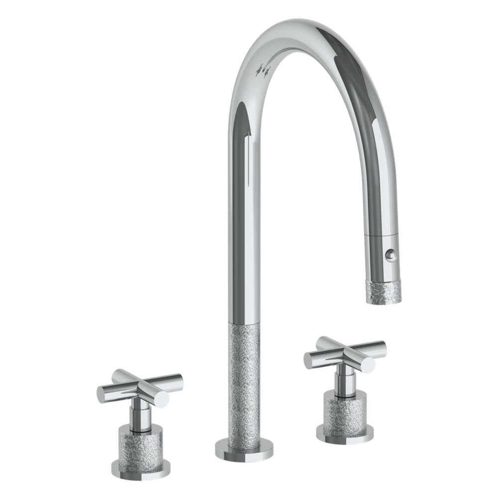 Watermark - Deck Mounted 3 Hole Gooseneck Kitchen Faucet with Pull Down Spray - Vintage Copper