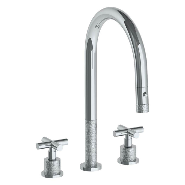 Watermark - Deck Mounted 3 Hole Gooseneck Kitchen Faucet with Pull Down Spray - Vintage Copper