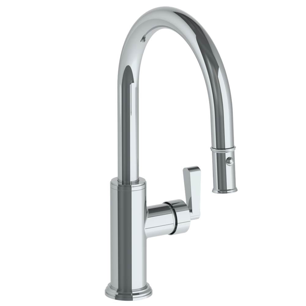 Watermark - Deck Mounted 1 Hole Gooseneck Kitchen Faucet with Pull Down Spray - Low Spout - Vintage Copper