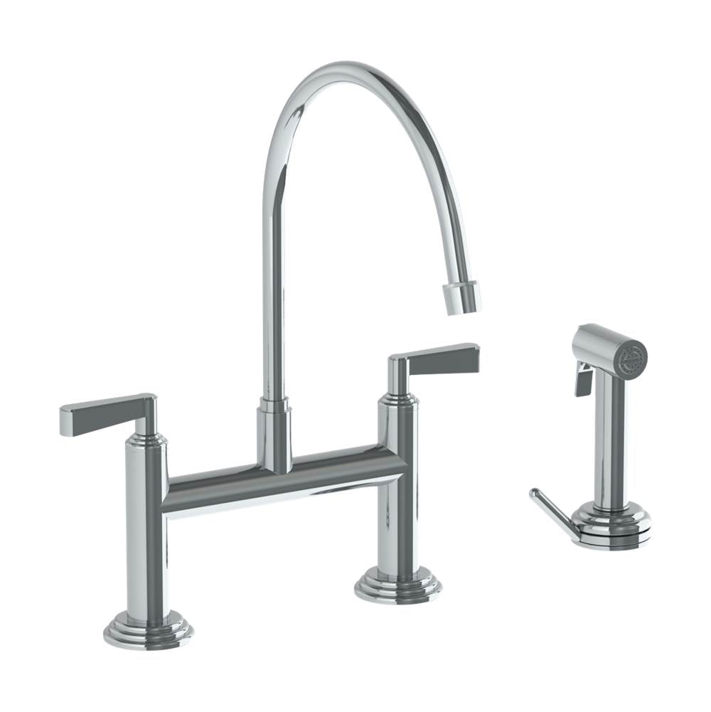 Watermark - Deck Mounted Bridge Kitchen Faucet with Extended Spout and with Independent Side Spray - Vintage Copper