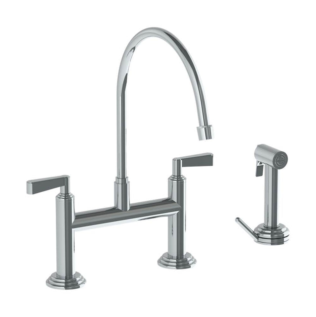 Watermark - Deck Mounted Bridge Kitchen Faucet with Extended Spout and with Independent Side Spray - Vintage Copper