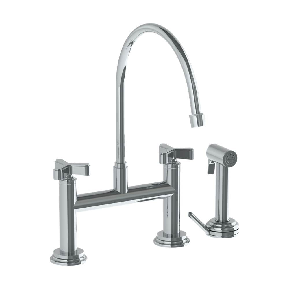 Watermark - Deck Mounted Bridge Kitchen Faucet with Extended Spout and Independent Side Spray - Vintage Copper