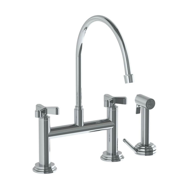 Watermark - Deck Mounted Bridge Kitchen Faucet with Extended Spout and Independent Side Spray - Vintage Copper