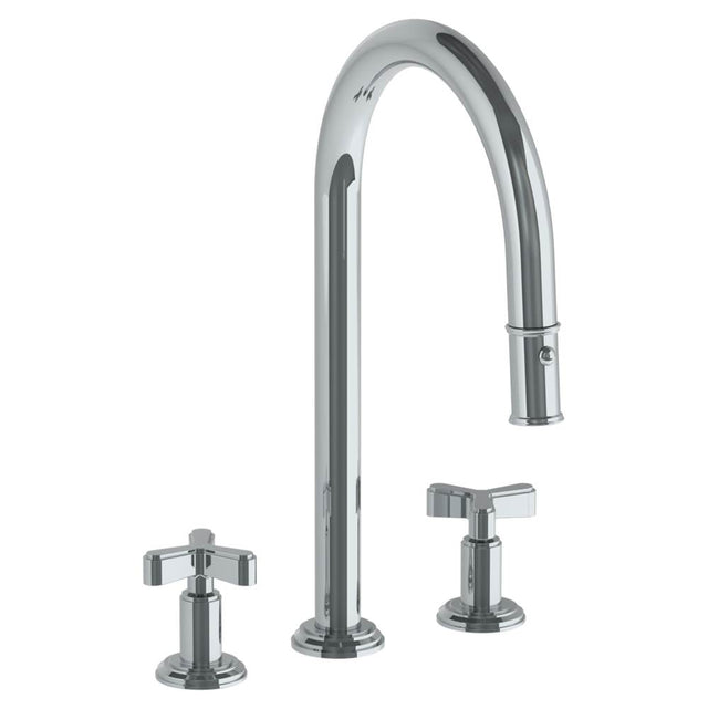 Watermark - Deck Mounted 3 Hole Gooseneck Kitchen Faucet with Pull Down Spray - Vintage Copper