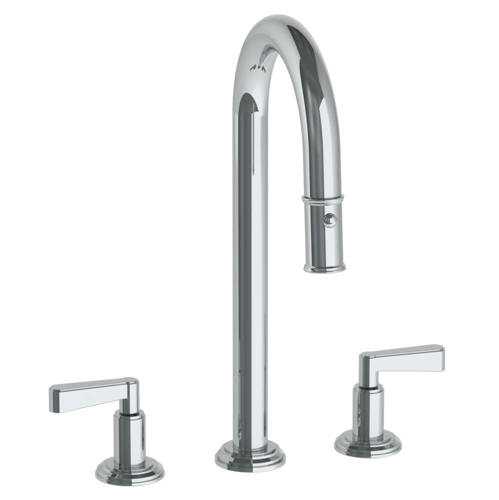 Watermark - Deck Mounted 3 Hole Gooseneck Prep Faucet with Pull Down Spray - Vintage Copper