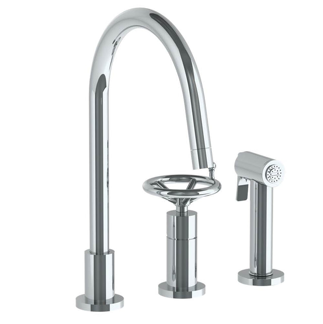 Watermark - Deck Mounted 3 Hole Gooseneck Kitchen Set -  Includes Side Spray - Vintage Copper