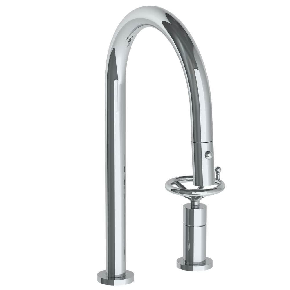 Watermark - Deck Mounted 2 Hole Gooseneck Kitchen Faucet with Pull Down Spray - Vintage Copper