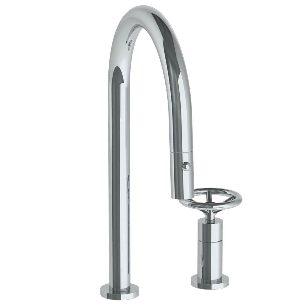Watermark - Deck Mounted 2 Hole Gooseneck Kitchen Faucet with Pull Down Spray - Vintage Copper