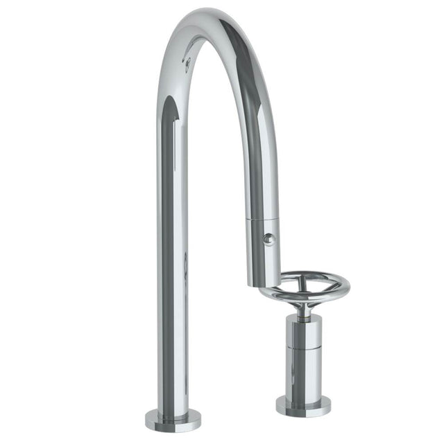 Watermark - Deck Mounted 2 Hole Gooseneck Kitchen Faucet with Pull Down Spray - Vintage Copper