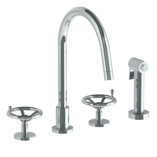 Watermark - Deck Mounted 4 Hole Gooseneck Kitchen Set -  Includes Side Spray - Vintage Copper