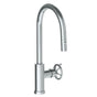 Watermark - Deck Mounted 1 Hole Gooseneck Kitchen Faucet with Pull Down Spray - High Spout - Vintage Copper