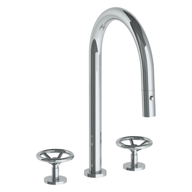 Watermark - Deck Mounted 3 Hole Gooseneck Kitchen Faucet with Pull Down Spray - Vintage Copper